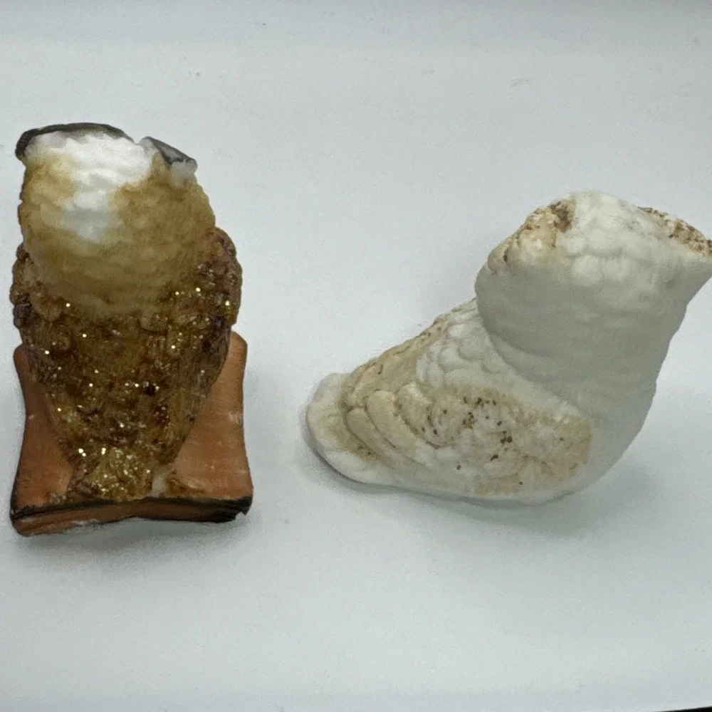 2‎ VINTAGE NORLEANS ALABASTER SALTSTONE OWL YELLOW EYES MADE IN ITALY 3
